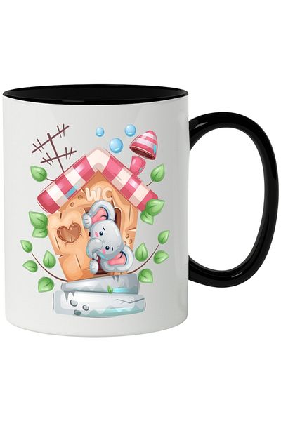 INOVATIX Personalized white mug, Elephant, Toilet, Antenna, Tree, Stairs, with Black Handle, INOVATIX®. 330ml