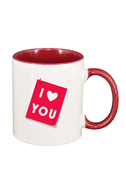 INOVATIX Персонализирана бяла чаша, Love, червена вътрешност, D393, INOVATIX®...