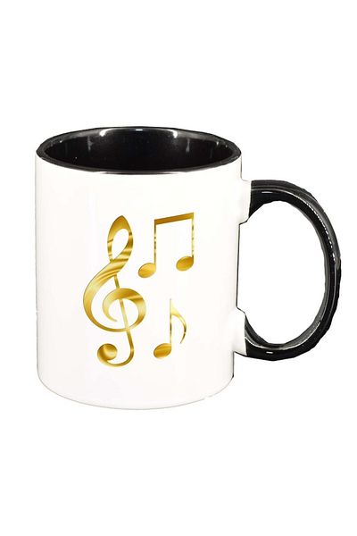INOVATIX Personalized white mug, Musical Notes, black interior, D965, INOVATIX®. 330ml