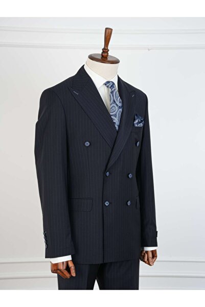 PAREZ Yünlü Kruvaze Takım Elbise Slim Fit İtalyan Stil Ceket Pantolon-XPRZCOM2842