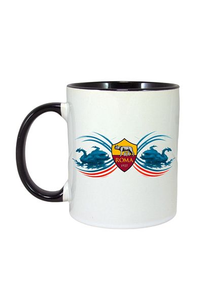 INOVATIX Personalized White Mug, As Roma Italy, Black Handle and Interior, ®. 330ml