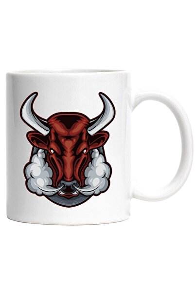 INOVATIX Cana alba personalizata, Cap De Taur, Animal, Fum, Coarne, Emblema, ...