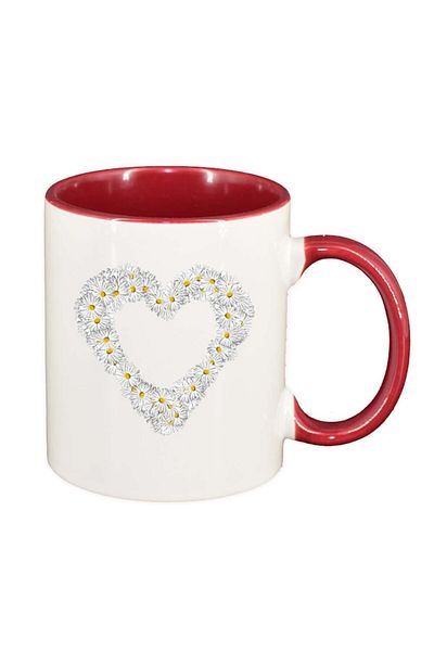 INOVATIX Cana alba personalizata, Flowery Heart, interior rosu, D1008, INOVATIX®. 330ml