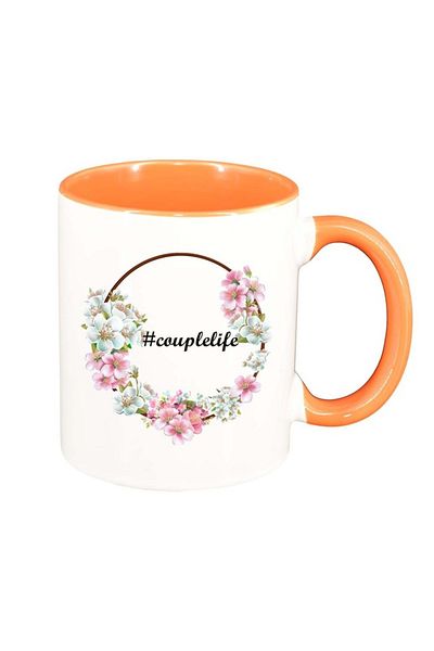INOVATIX Personalized white mug, Flowers, #couplelife, orange interior, D1043, INOVATIX®. 330ml
