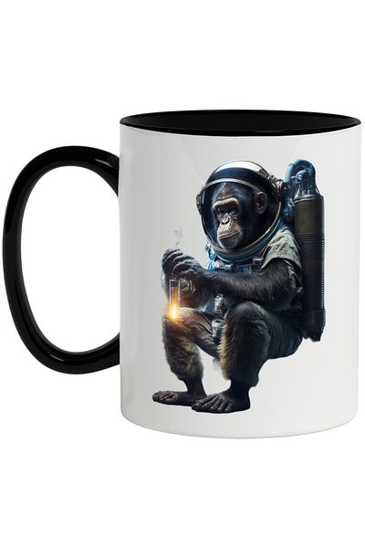 INOVATIX Personalized white mug, Monkey, Space, Astronaut, Light, SF, with Black Handle, INOVATIX®. 330ml