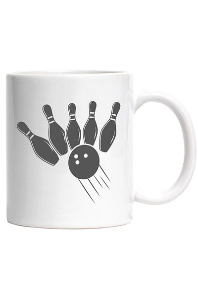 INOVATIX Personalized white mug, a bowling ball hitting the pins, INOVATIX®. 330ml