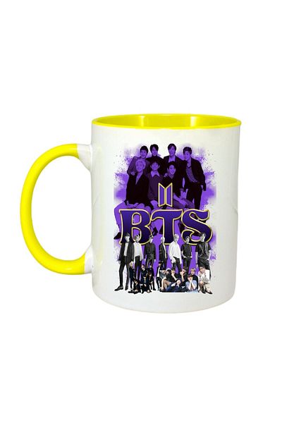 INOVATIX Personalized White Mug, Band/Band Bts 9, Yellow Handle and Interior, ®. 330ml