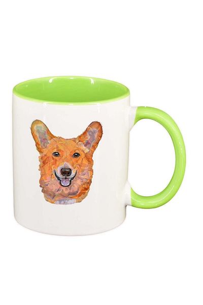 INOVATIX Personalized white mug, Drawn Dog, light green interior, D1001, INOVATIX®. 330ml