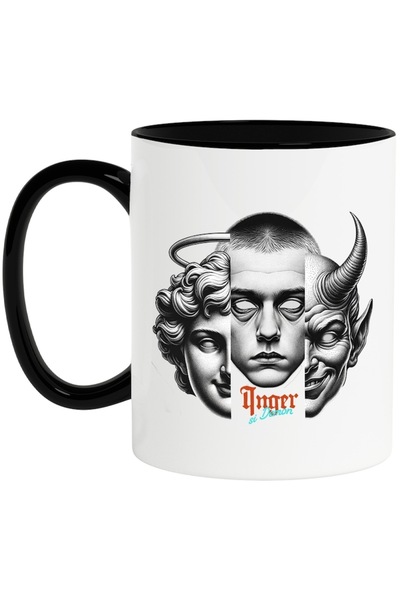 INOVATIX Cana alba personalizata, Inger si Demon, cu Maner Negru, INOVATIX®. ...