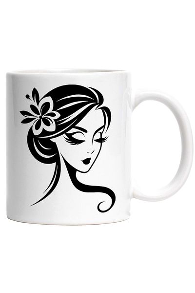 INOVATIX Personalized white mug, beautiful woman - flower in hair, INOVATIX®. 330ml
