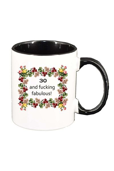 INOVATIX Personalized white mug, Flowers, I`m fabulous, black interior, D1058, INOVATIX®. 330ml