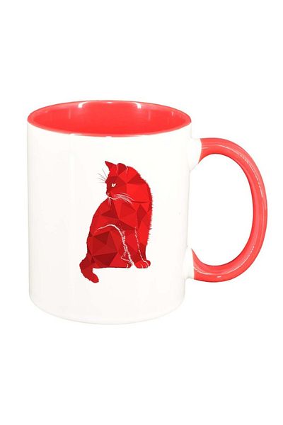 INOVATIX Personalized white mug, Colorful Cat, dark red interior, D983, INOVATIX®. 330ml