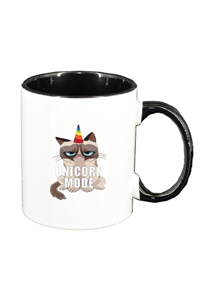 INOVATIX Cana alba personalizata, Meme - Grumpy Unicorn Mode, interior negru,...