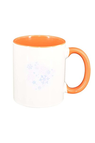 INOVATIX Персонализирана бяла чаша, Снежинки, оранжева вътрешност, D211, INOV...