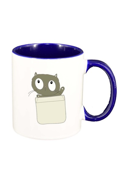 INOVATIX Cana alba personalizata, Drawn Cat, interior albastru inchis, D1003,...