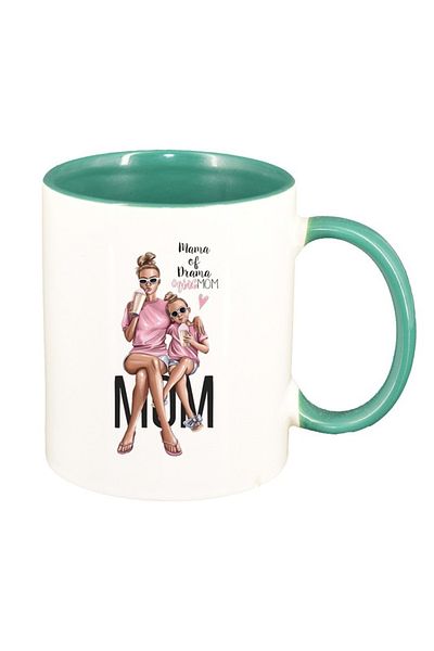 INOVATIX Personalized white mug, Princess, Mother Child, Little Girl, green interior, D1364, INOVATIX®. 330ml