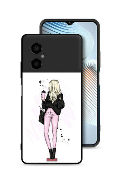 Tolwak غطاء حماية لهاتف Xiaomi Poco M4 5G، صورة فتاة تحمل كوب قهوة
