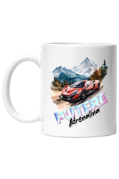 INOVATIX Personalized white mug, Adrenaline Power Message, Sports Car, Mountain, Forest, INOVATIX®. 330ml