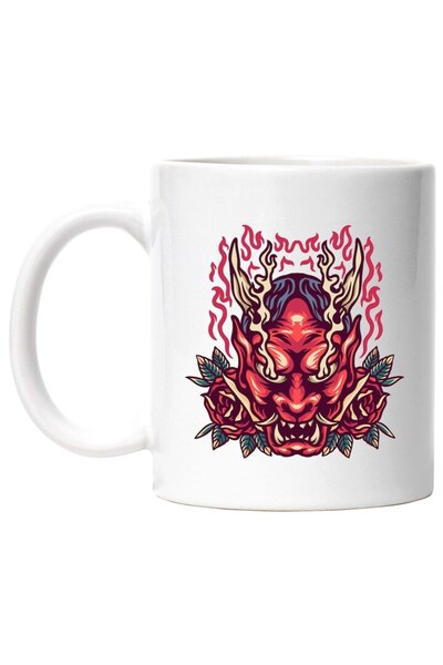 INOVATIX Cana alba personalizata, Monstru, Masca Oni, Flacari, Trandafiri, Fr...