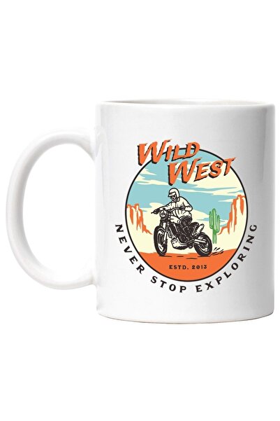 INOVATIX Cana alba personalizata, Mesaj In Engleza Wild West, Schelet, Motoci...