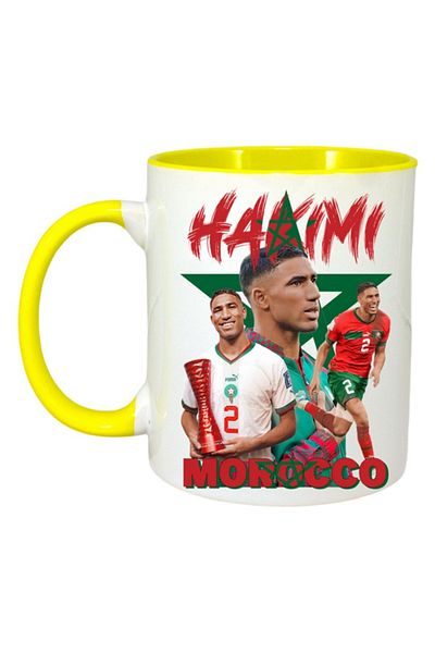 INOVATIX Personalized White Mug, Hakimi Best, Yellow Handle and Interior, ®. 330ml