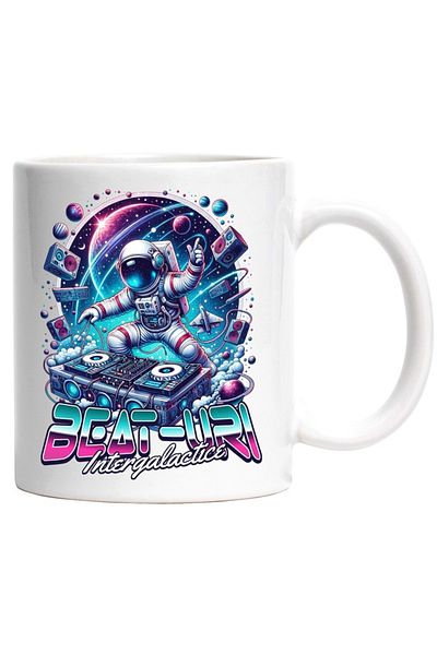 INOVATIX Personalized white mug, Intergalactic Beats astronaut dj in space, INOVATIX®. 330ml