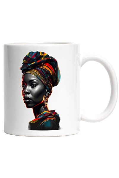 INOVATIX Cana alba personalizata, Femeie, Portret, Esarfa Colorata, Lumina, C...