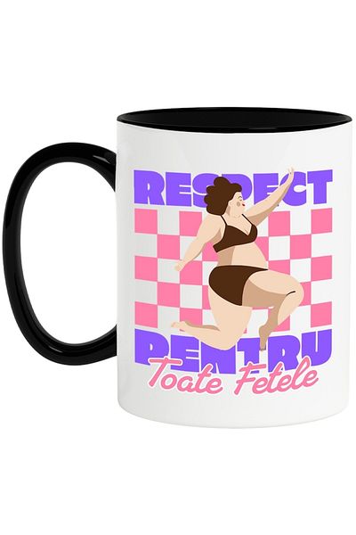 INOVATIX Personalized white mug, Respect For All Girls, with Black Handle, INOVATIX®. 330ml