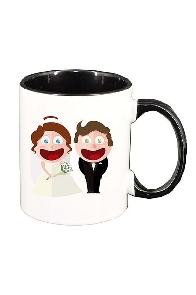 INOVATIX Cană albă personalizată, Drawn Married Couple, interior negru, D1000, INOVATIX®. 330ml