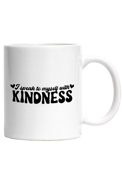 INOVATIX Personalized white mug, hearts and the phrase I speak to myself with kindness, INOVATIX®. 330ml