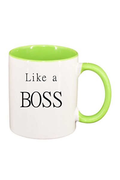 INOVATIX Εξατομικευμένη λευκή κούπα, Boss, ανοιχτό πράσινο εσωτερικό, D249, I...