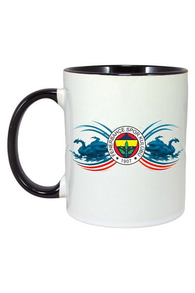 INOVATIX Personalized White Mug, Fenerbahce Turkey, Black Handle and Interior, ®. 330ml