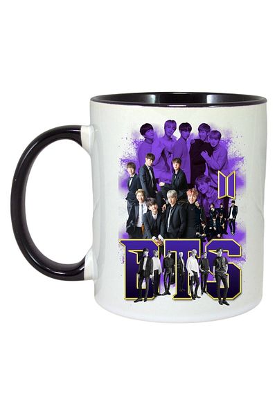 INOVATIX Personalized White Mug, Bts Band 1, Black Handle and Interior, ®. 330ml