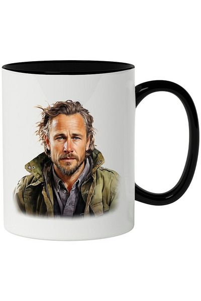 INOVATIX Personalized white mug, Rick Grimes, Serif, Fictional Character, TWD, with Black Handle, INOVATIX®. 330ml