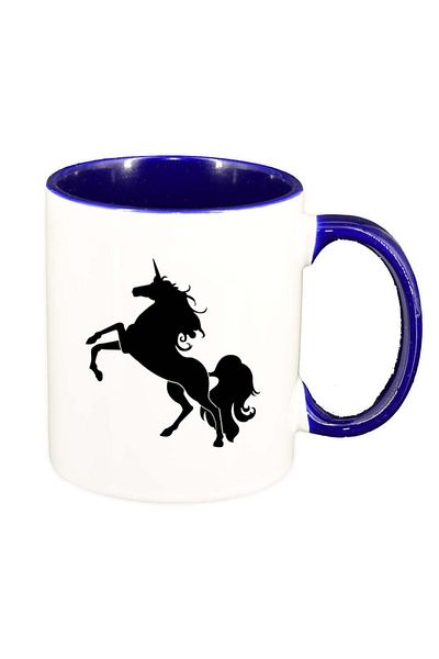 INOVATIX Personalized white mug, Horse Silhouette, dark blue interior, D962, INOVATIX®. 330ml