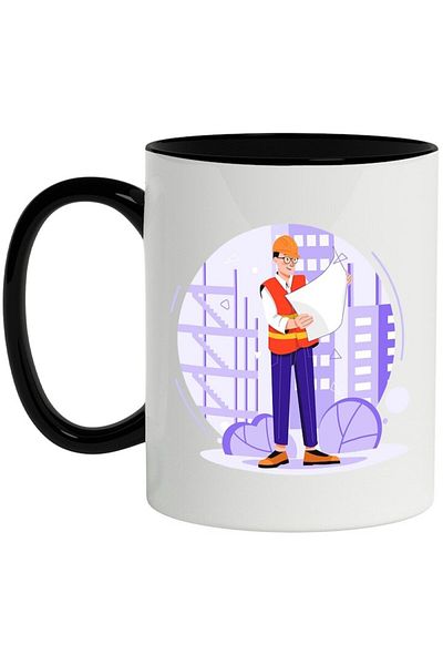 INOVATIX Personalized white mug, Engineer, Civil, Construction site, Plan, with Black Handle, INOVATIX®. 330ml