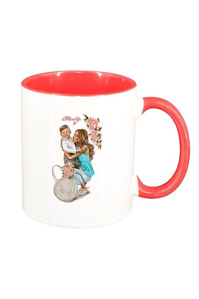 INOVATIX Personalized white mug, Princess, Mother Child, Little Girl, red interior, D1365, INOVATIX®. 330ml