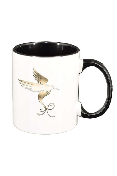INOVATIX Personalized white mug, Bird, black interior, D956, INOVATIX®. 330ml