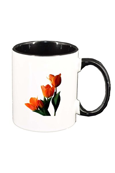 INOVATIX Персонализирана бяла чаша, Лале, черен интериор, D361, INOVATIX®. 33...