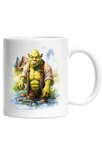INOVATIX Personalized white mug, Shrek, House, Swamp, Fir Trees, Village, Ogre, Clothes, INOVATIX®. 330ml