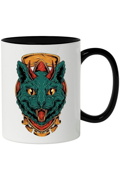INOVATIX Personalized white mug, , Horns, Demon, Emblem, with Black Handle, INOVATIX®. 330ml