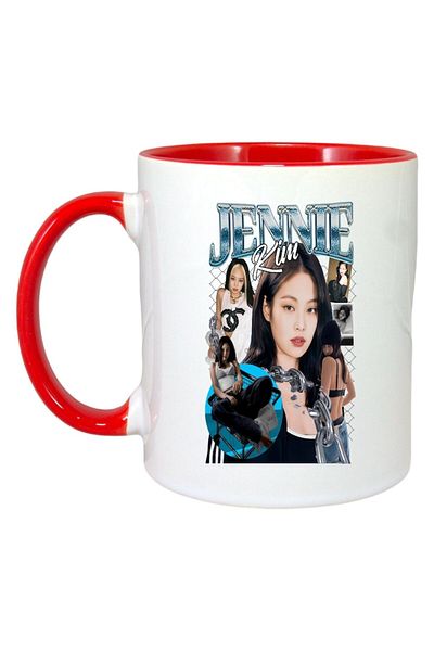INOVATIX Personalized White Mug, Jennie Band, Red Handle and Interior, ®. 330ml