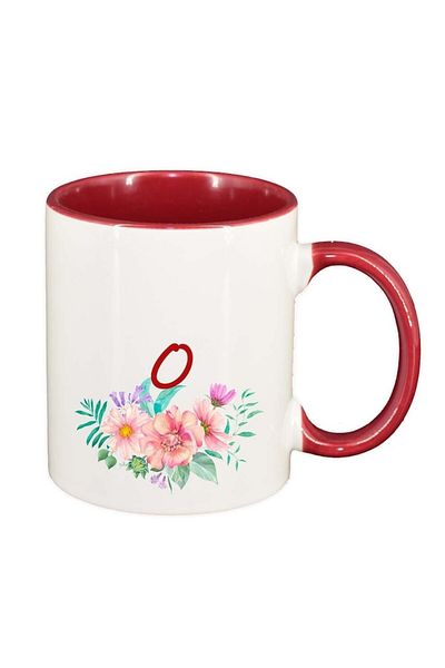 INOVATIX Personalized white mug, Flowers with alphabet, red interior, D947, INOVATIX®. 330ml