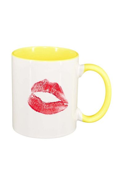 INOVATIX Personalized white mug, Lips, yellow interior, D324, INOVATIX®. 330ml