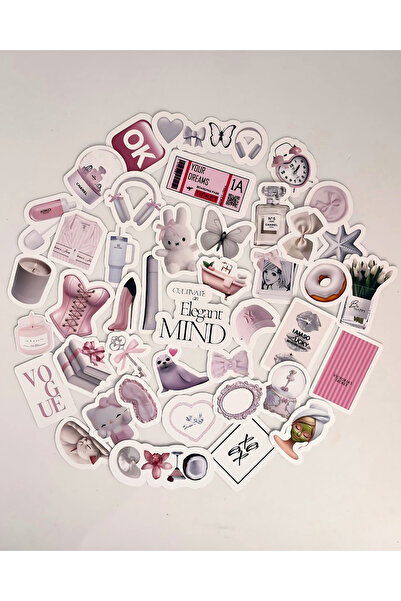Studio D arte DIY KIT Beyaz Pudra Pembe Clean Girl Sticker Set Journal Ajanda Laptop Telefon Etiket Çıkartma