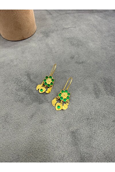 Midyat Artuklu Gümüşçülük Akik Taşlı Gümüş Altın Kaplama Pullu Sallantılı Küpe