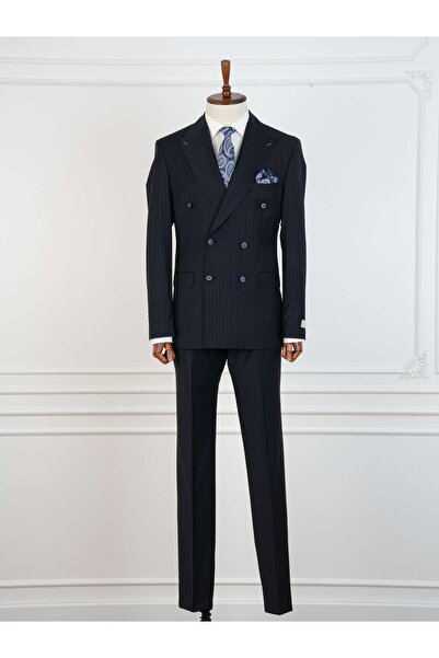 PAREZ Yünlü Kruvaze Takım Elbise Slim Fit İtalyan Stil Ceket Pantolon-XPRZCOM2842
