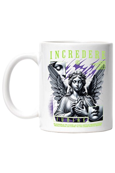 INOVATIX Cana alba personalizata, Inger cu Inima - Incredere, Iubire, Karma, ...