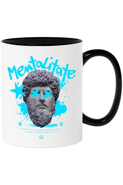 INOVATIX Personalized white mug, Mentality - Your Potential, with Black Handle, INOVATIX®. 330ml