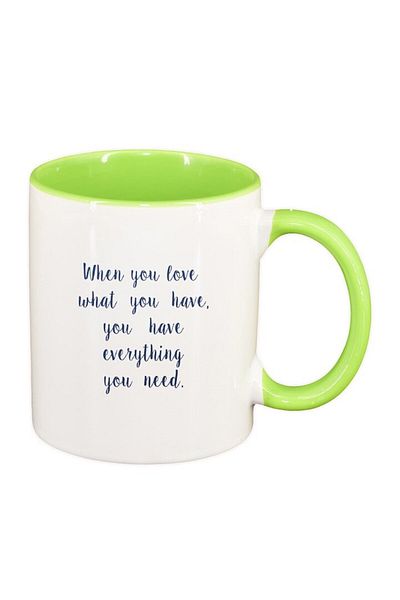 INOVATIX Personalized white mug, message When you Love, light green interior, D1420, INOVATIX®. 330ml